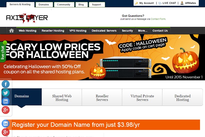 Web Host AxisLayer.com Offers Halloween Day Promotion