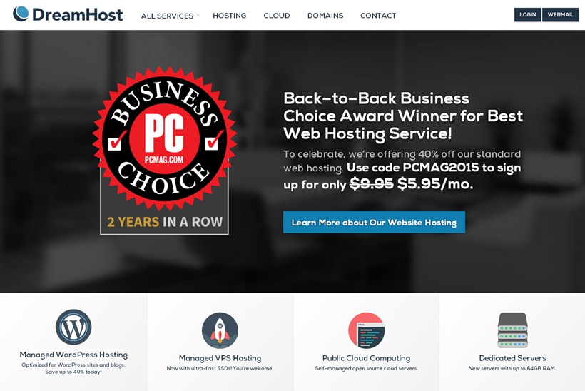 Online Technology Review Site PCMag.com Recognizes Web Host DreamHost in 2015 Business Choice Awards