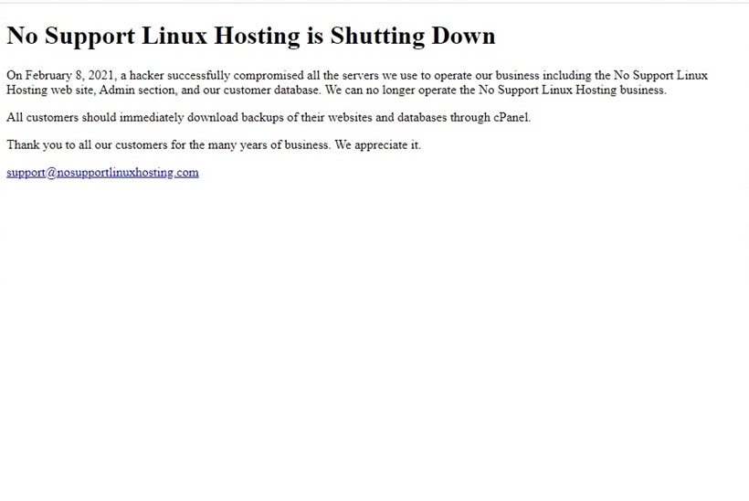 Web Host No Support Linux Hosting Ceases Operations after Cyber-attack