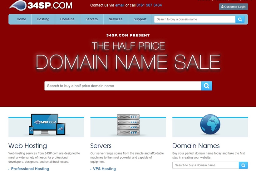 Web Host and Domain Name Provider 34SP.com Offers “Half Price” Domain Names