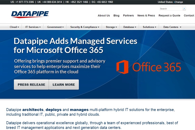 Managed Hosting and Cloud Services Provider Datapipe Offers Managed Microsoft Office 365