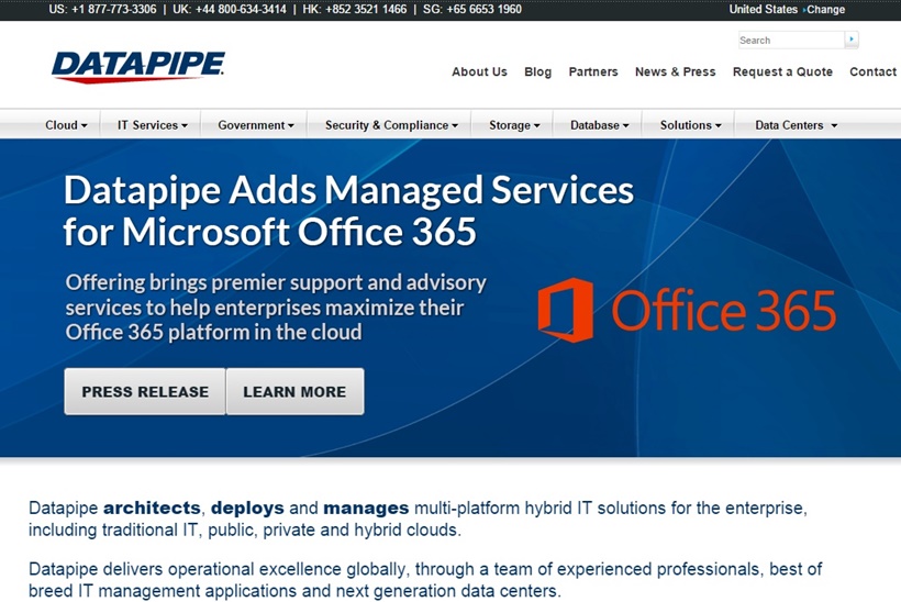 Managed Hosting and Cloud Services Provider Datapipe Offers Managed Microsoft Office 365