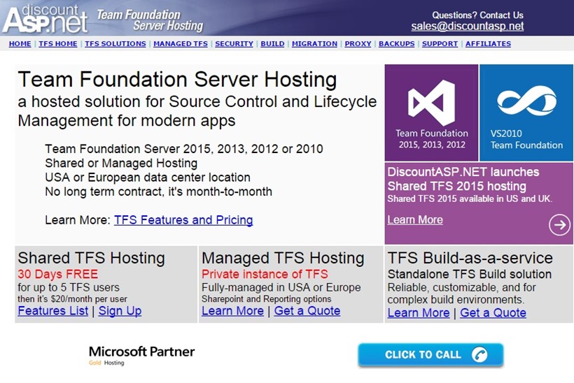 Microsoft Hosting Solutions Provider DiscountASP.NET Announces Launch of Shared Team Foundation Server (TFS) 2015 Hosting Options