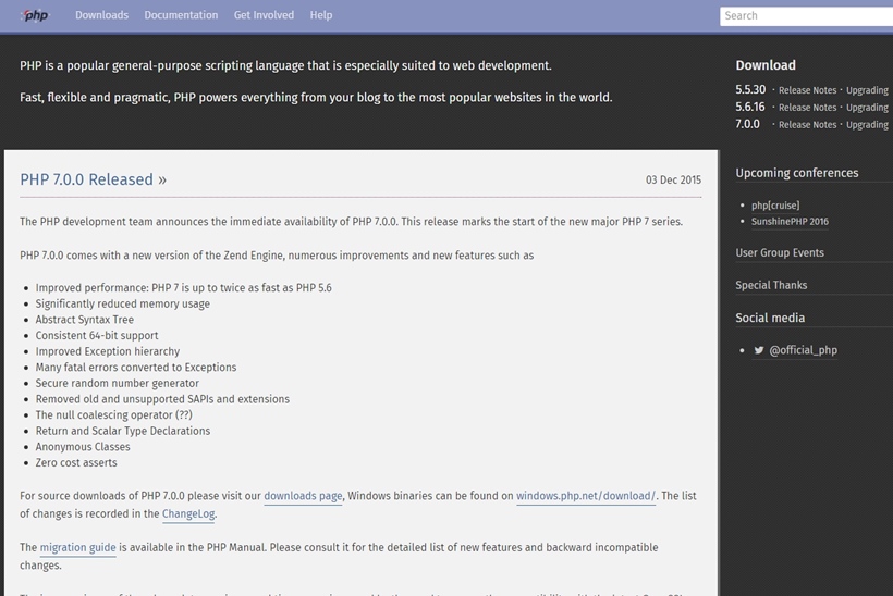 PHP Web Development Scripting Language Updated to Version 7.0