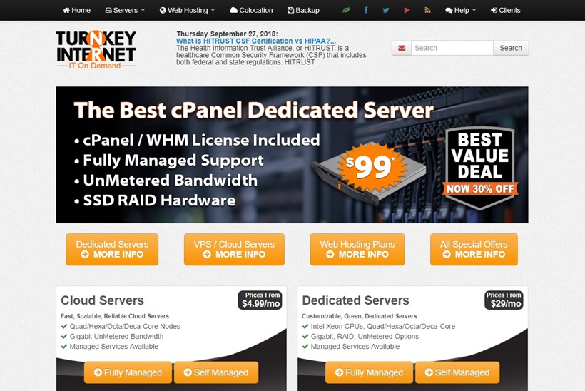 Data Center and Cloud Hosting Solutions Provider TurnKey Announces cPanel-based Dedicated Server Option